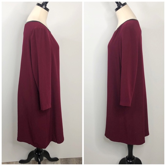 SOLD ECI Burgundy Faux Leather Trim Back Cutout Shift Dress - Picture 2 of 8